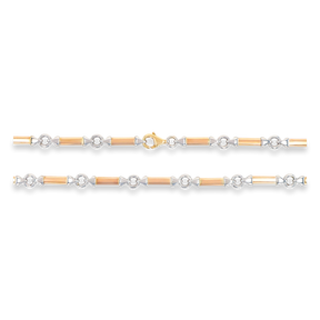 9ct Three Colour Gold Elongated Bar & Round Link Necklace