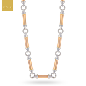 9ct Three Colour Gold Elongated Bar & Round Link Necklace