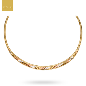9ct Three Colour Gold Foxtail & Brick Collarette Necklace