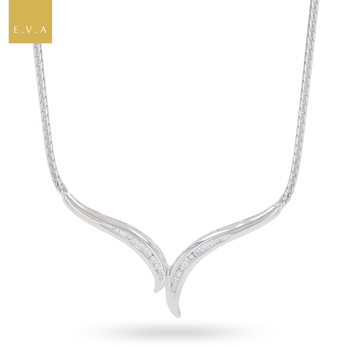 9ct White Gold Diamond Set Wishbone Herringbone Necklace