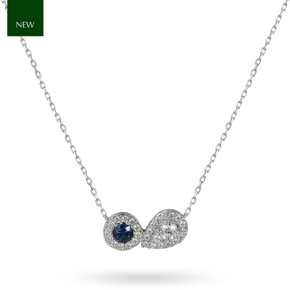 9ct White Gold Sapphire & Diamond Toi et Moi Cluster Necklace
