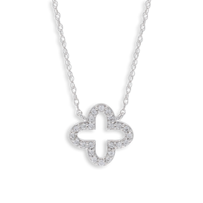 9ct White Gold Diamond Set Clover Necklace