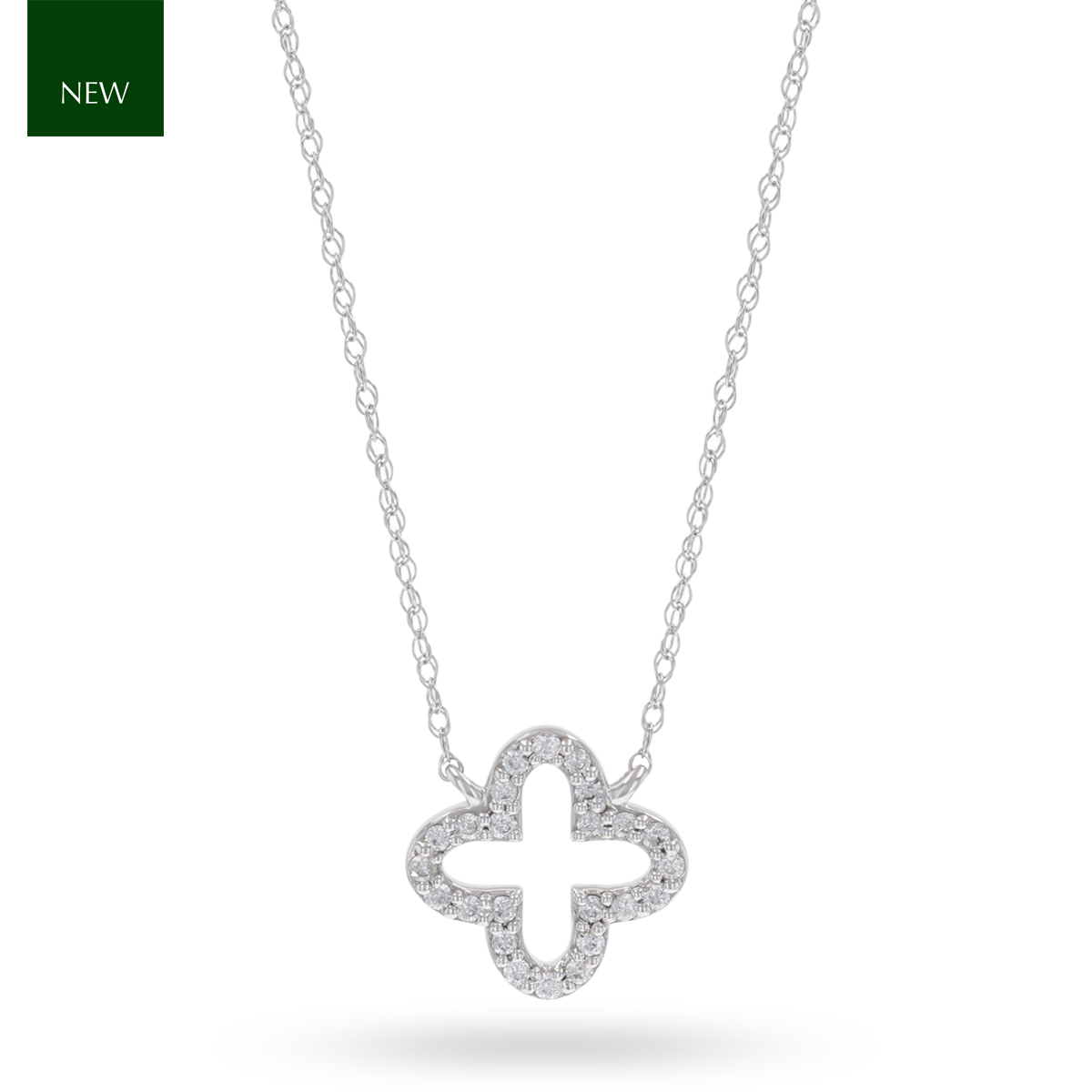 9ct White Gold Diamond Set Clover Necklace