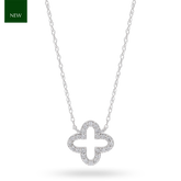 9ct White Gold Diamond Set Clover Necklace