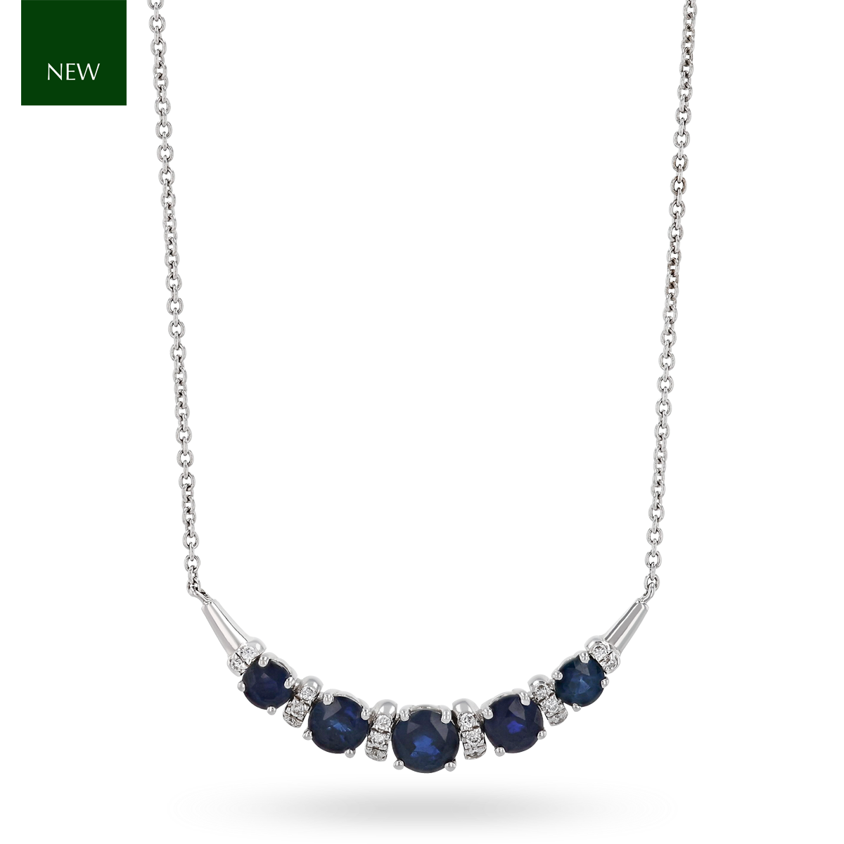 9ct White Gold Sapphire & Diamond Crescent Necklace