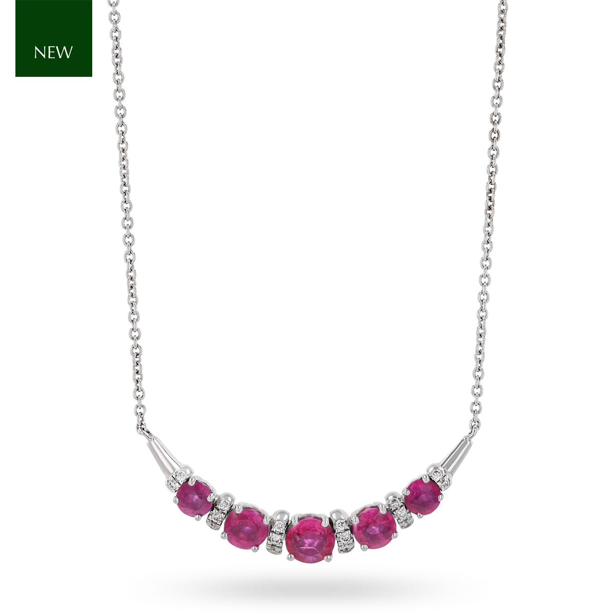 9ct White Gold Ruby & Diamond Crescent Necklace