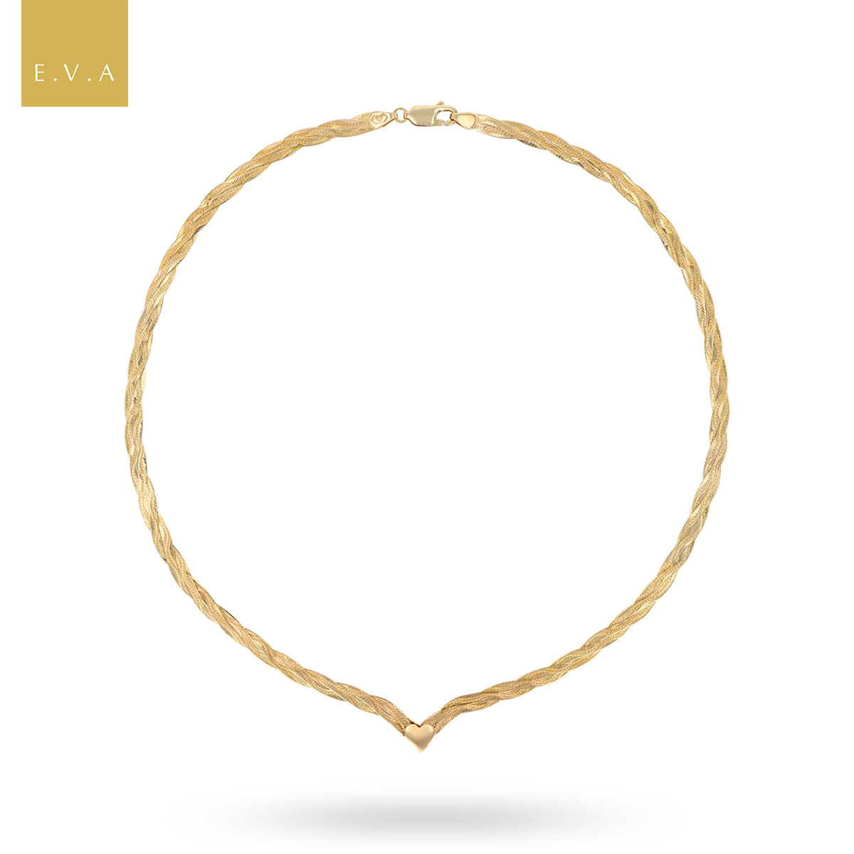 9ct Yellow Gold V-Shape Plait Herringbone Collarette Necklace