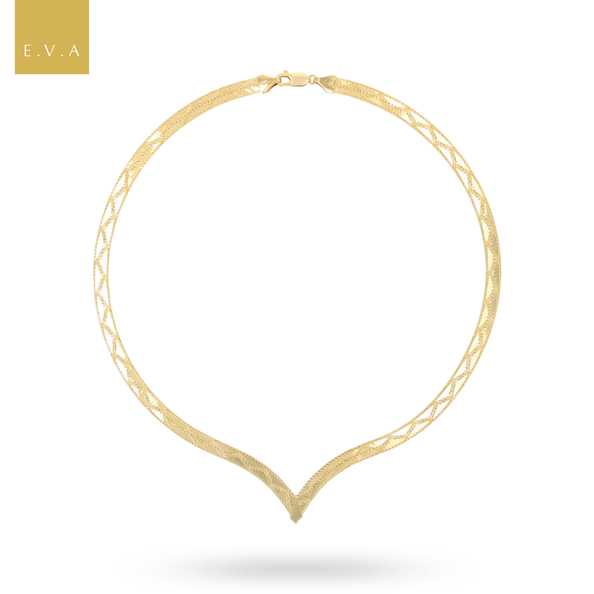 9ct Yellow Gold V-Shape Patterned Herringbone Collarette Necklace