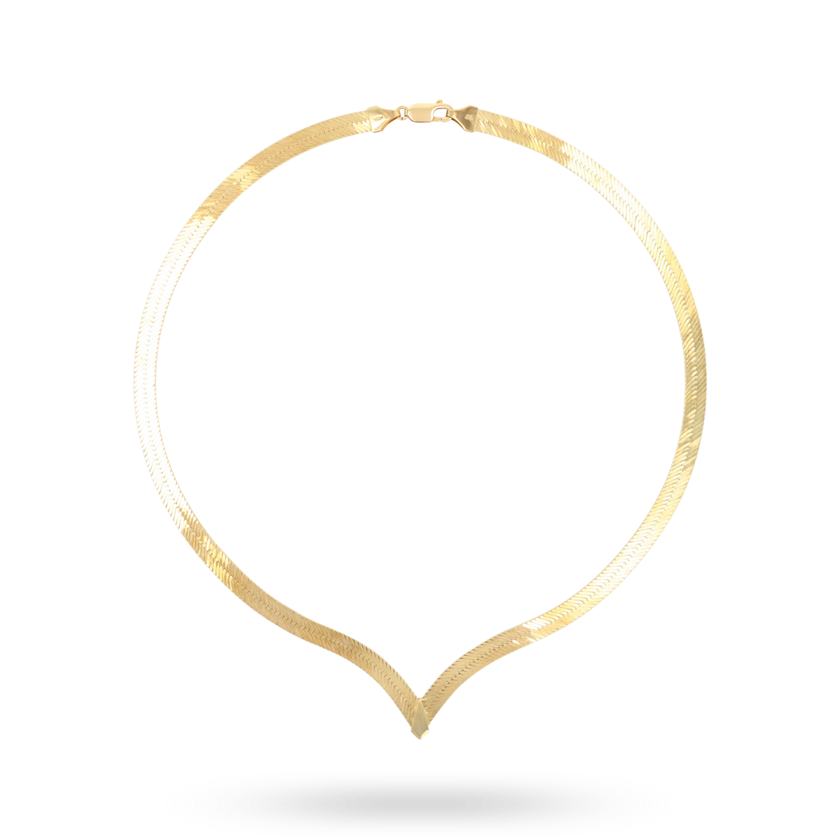 9ct Yellow Gold V-Shape Patterned Herringbone Collarette Necklace