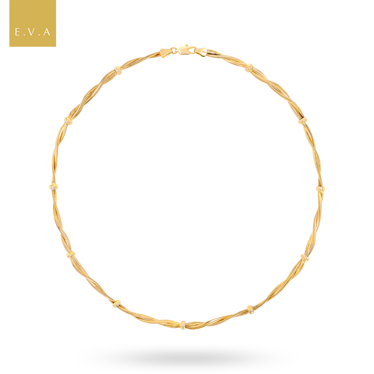 9ct Yellow Gold Beaded Omega Twist Necklace