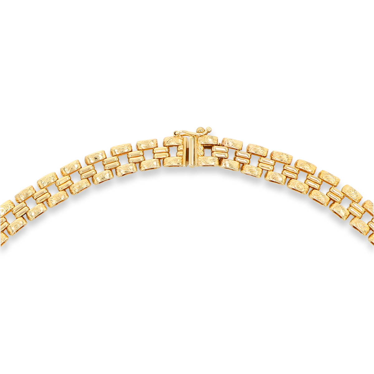9ct Yellow Gold Plain & Engraved Panther Link Necklace