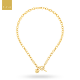 9ct Yellow Gold 17” Oval Belcher Heart Charm T-Bar Necklace