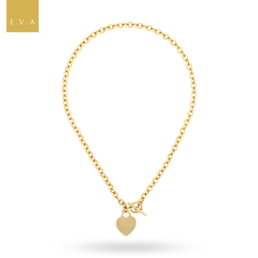 9ct Yellow Gold 18” Solid Oval Belcher Heart Tag T-Bar Necklace