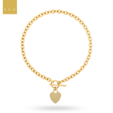9ct Yellow Gold 15.5” Solid Oval Belcher Heart Tag T-Bar Necklace