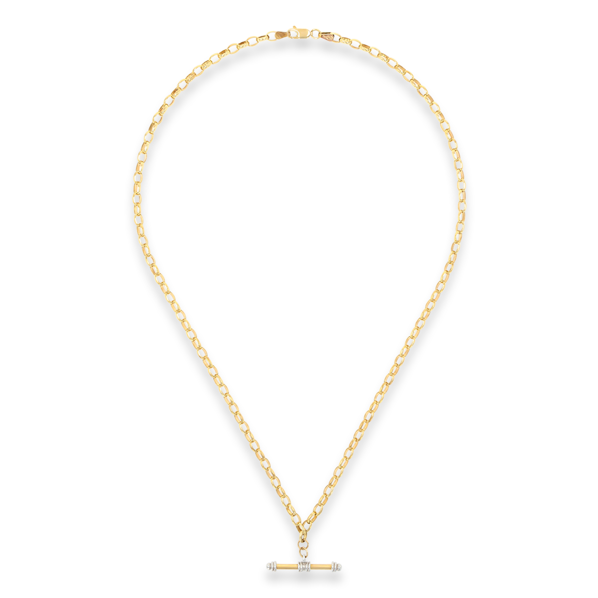9ct Yellow Gold Oval Belcher T-Bar Necklace