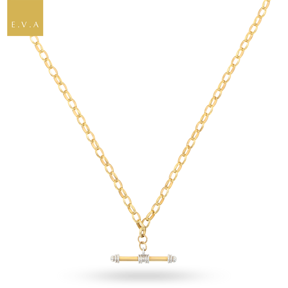 9ct Yellow Gold Oval Belcher T-Bar Necklace