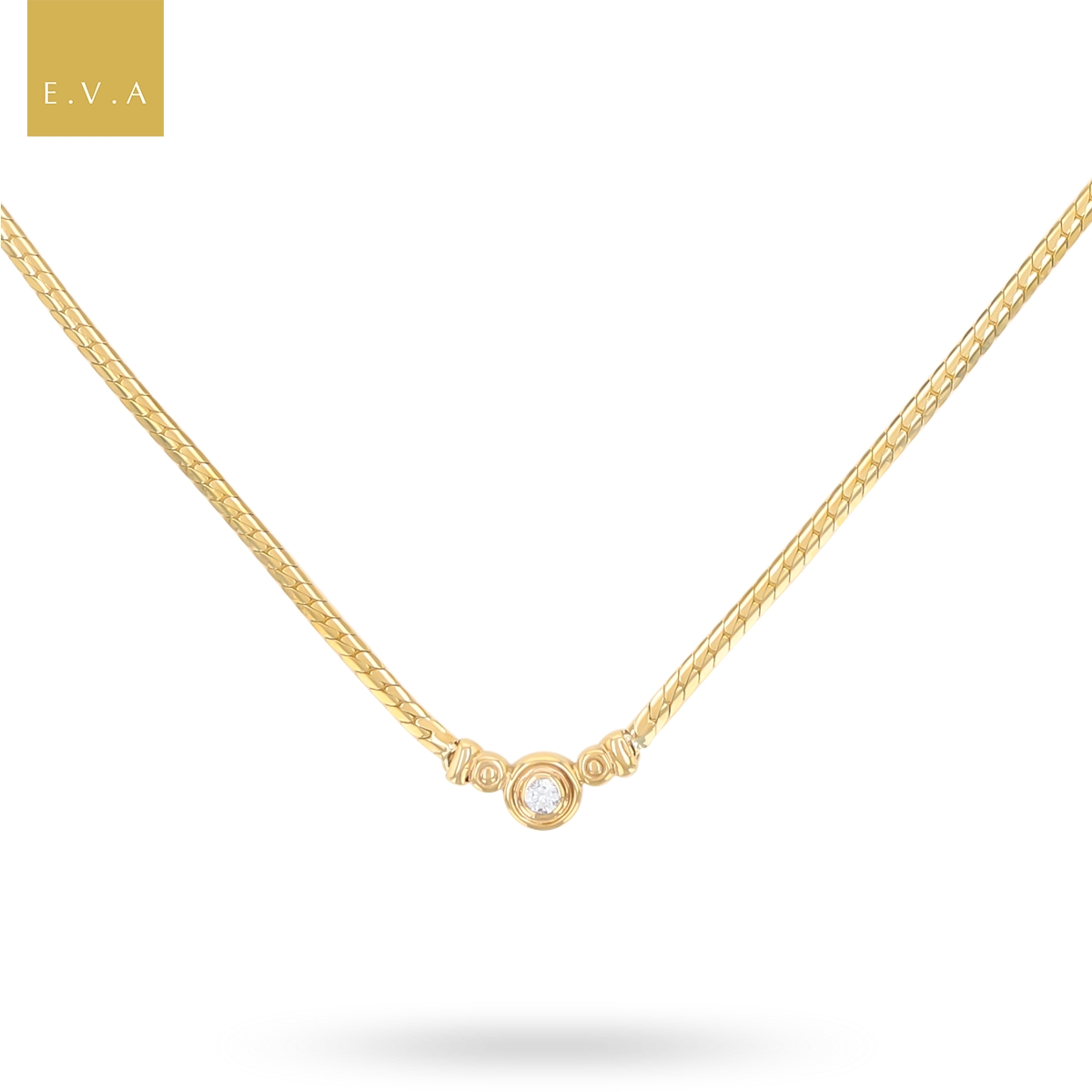 9ct Yellow Gold Diamond Set Herringbone Necklace