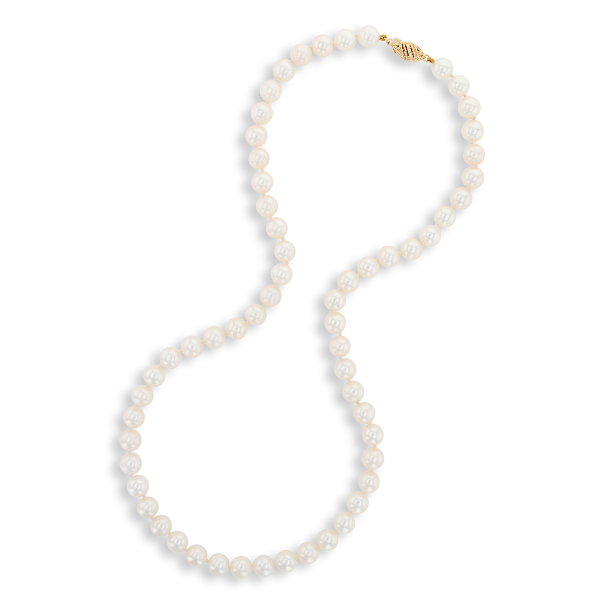 7-7.5mm White Cultured Freshwater Pearl 18” Necklace With 9ct Yellow Gold Clasp