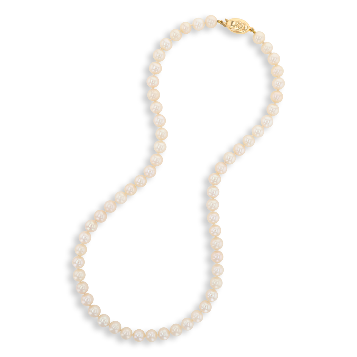 7-7.5mm Cream Cultured Freshwater Pearl 18” Necklace With 9ct Yellow Gold Clasp