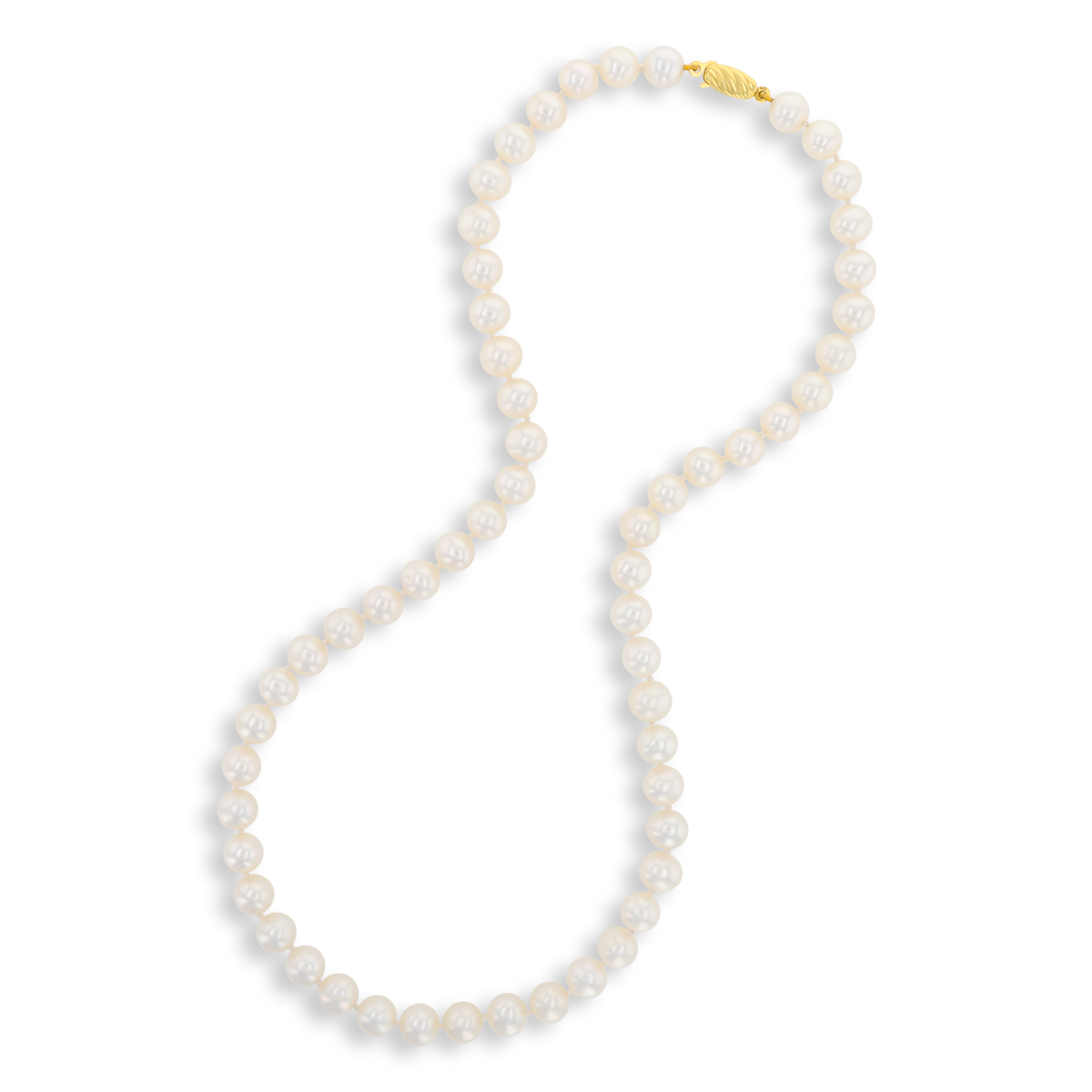 7-7.5mm White Cultured Freshwater Pearl 18.25” Necklace With 9ct Yellow Gold Clasp