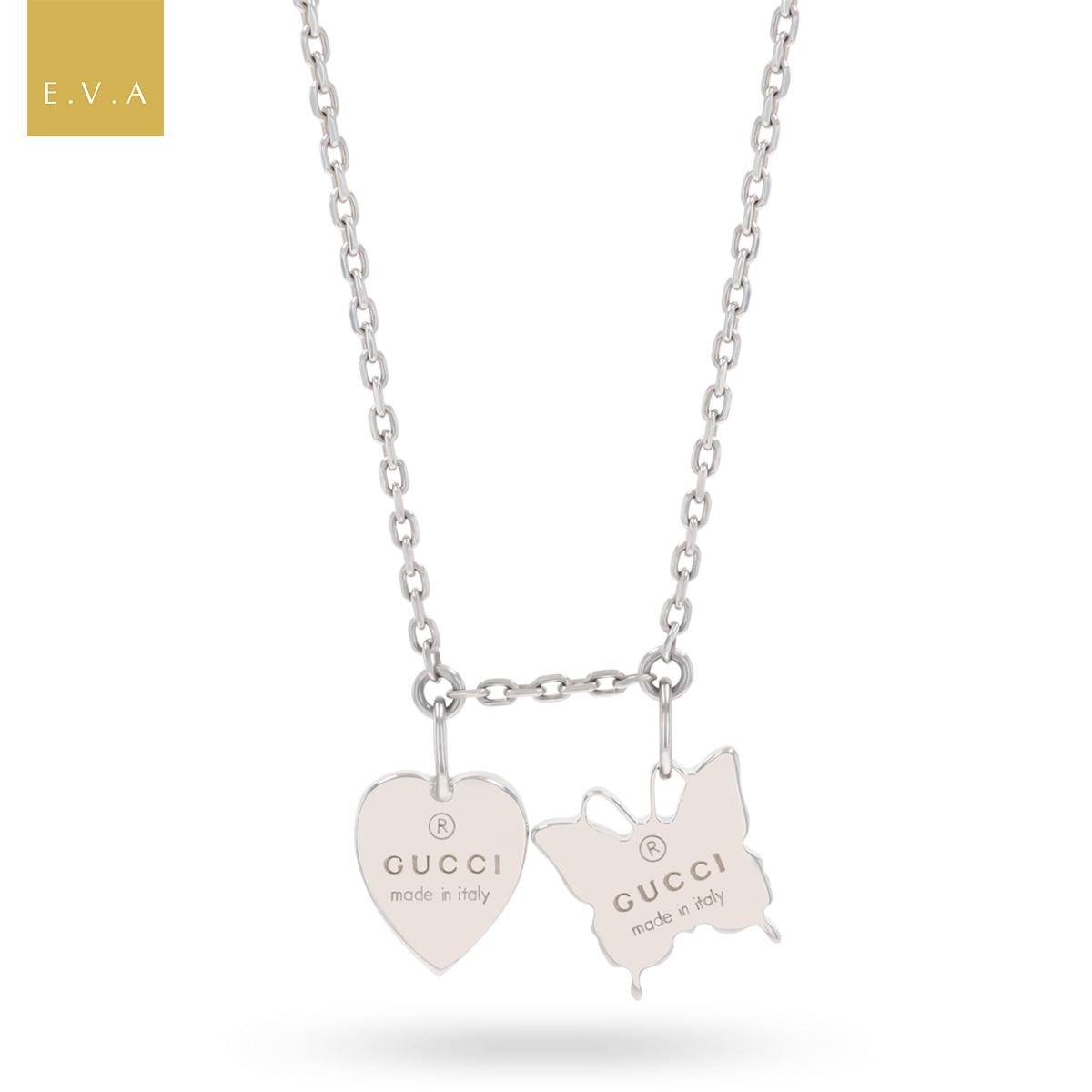 Gucci Sterling Silver Heart & Butterfly Necklace