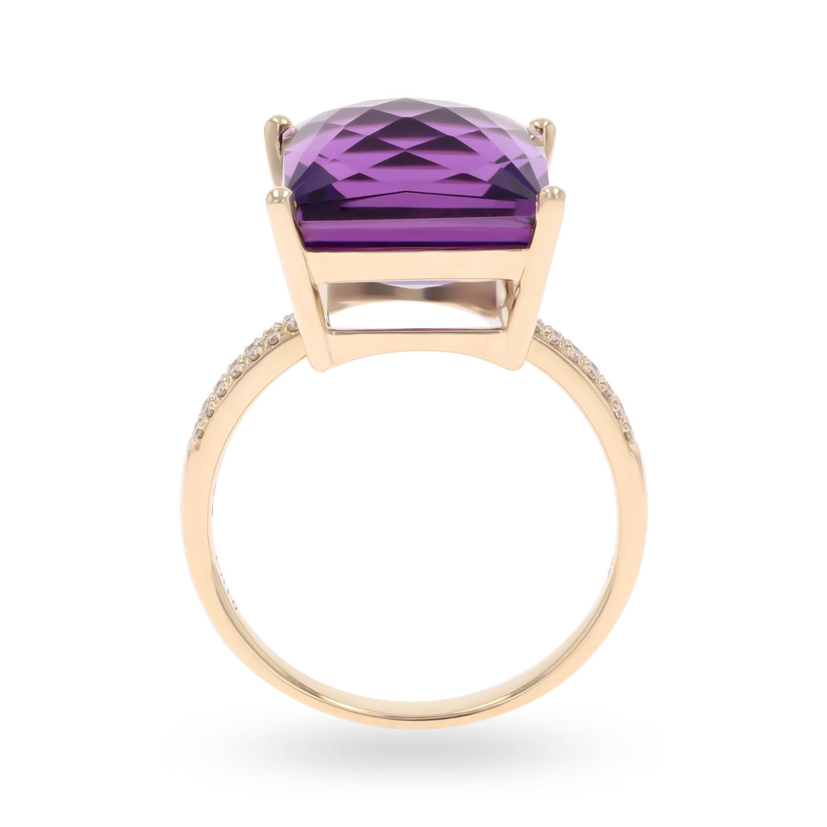 9ct Yellow Gold Square Cut Amethyst & Diamond Cocktail Ring