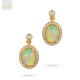 18ct Yellow Gold Oval Shaped Opal & Diamond Drop Earrings