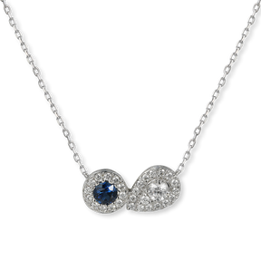 9ct White Gold Sapphire & Diamond Toi et Moi Cluster Necklace