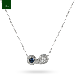 9ct White Gold Sapphire & Diamond Toi et Moi Cluster Necklace