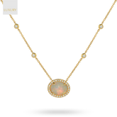18ct Yellow Gold Oval Shaped Opal & Diamond Cluster Necklace