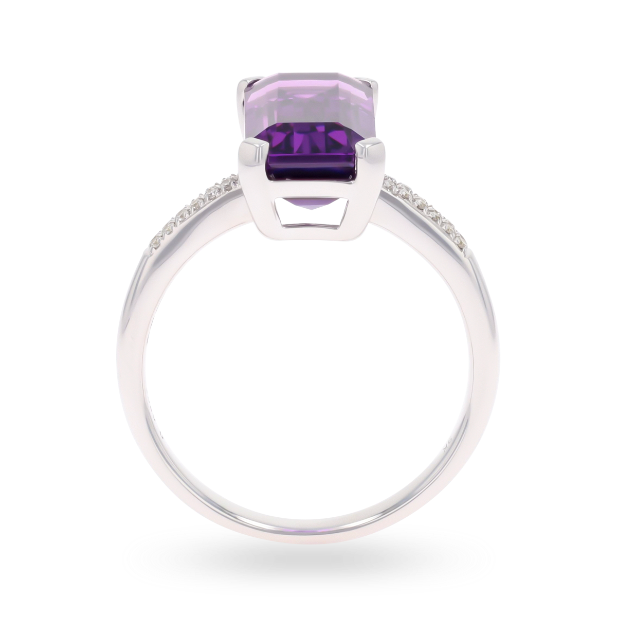 9ct White Gold Long Octagon Shaped Amethyst & Diamond Cocktail Ring