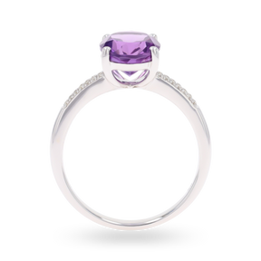 9ct White Gold Oval Cut Amethyst & Diamond Solitaire Ring