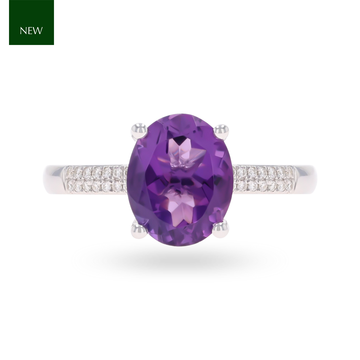 9ct White Gold Oval Cut Amethyst & Diamond Solitaire Ring