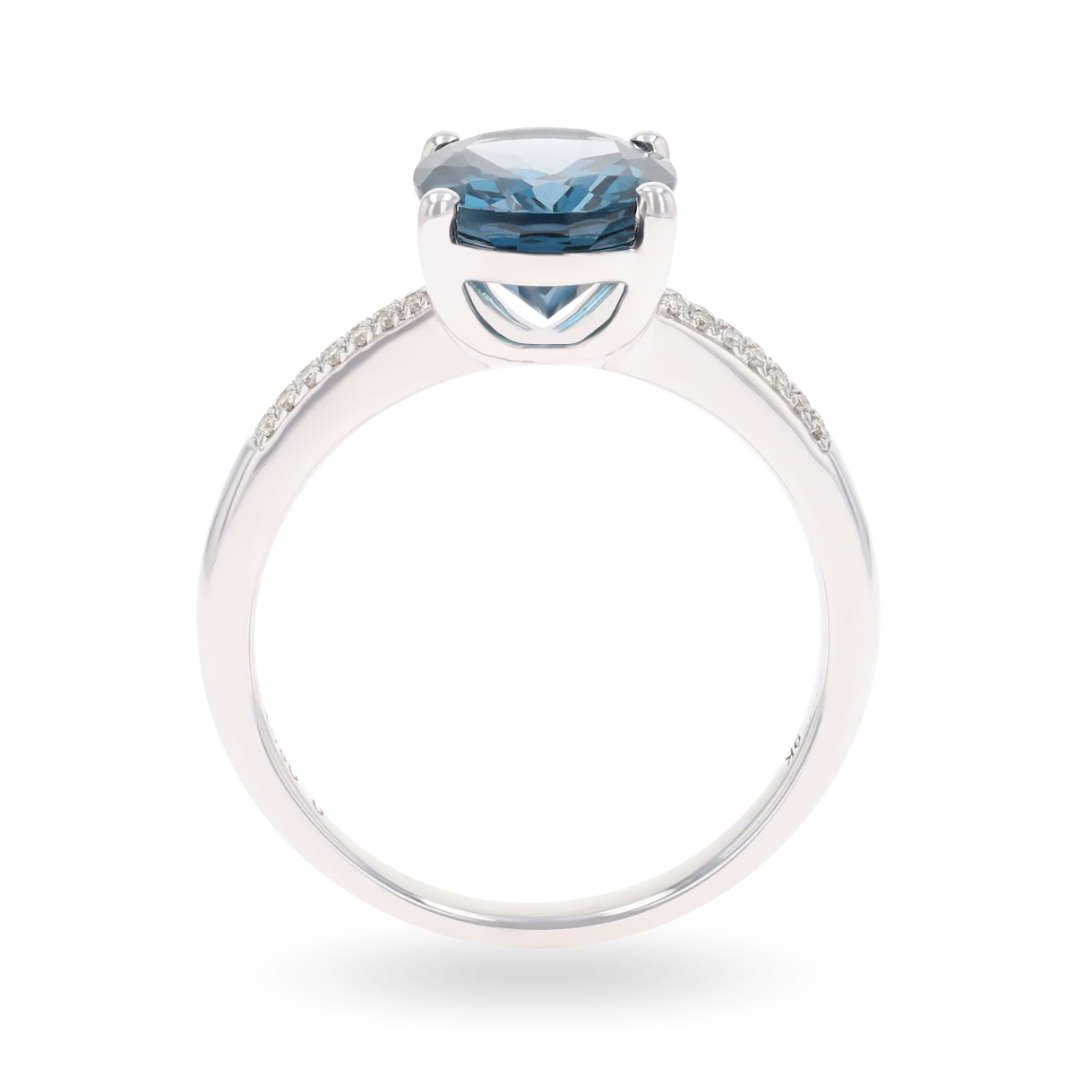 9ct White Gold Oval Cut London Blue Topaz & Diamond Solitaire Ring