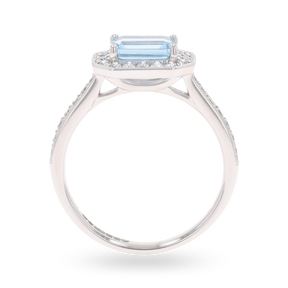 Platinum Octagonal Shaped Aquamarine & Diamond Cluster Ring