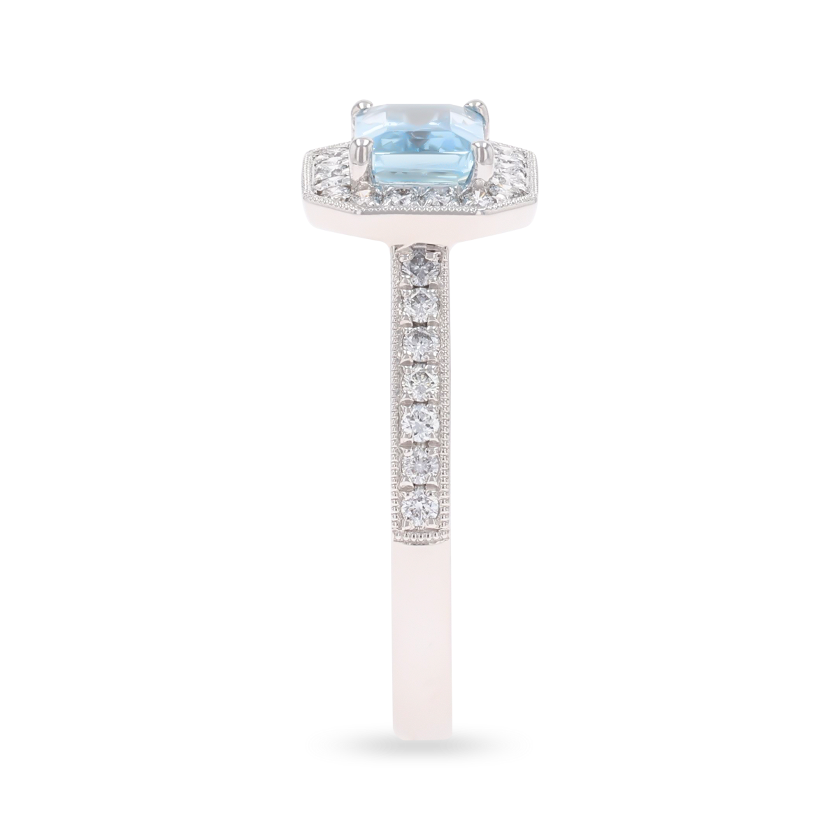 Platinum Octagonal Shaped Aquamarine & Diamond Cluster Ring