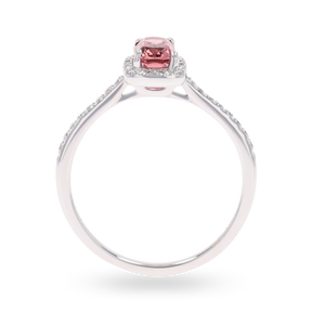 18ct White Gold Cushion Cut Pink Tourmaline & Diamond Ring