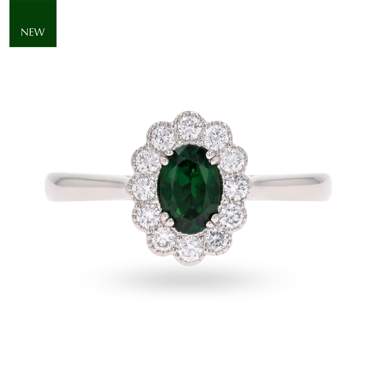 Platinum Oval Shaped Green Tourmaline & Diamond Cluster Ring
