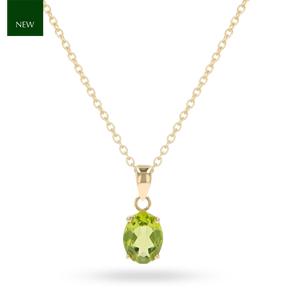 9ct Yellow Gold Oval Shaped Peridot Claw Set Pendant & Chain