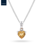 9ct White Gold Heart Shaped Citrine Claw Set Pendant & Chain