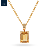 9ct Yellow Gold Emerald Cut Citrine Solitaire Pendant & Chain