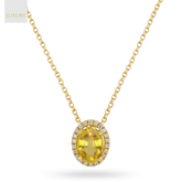 18ct Yellow Gold Oval Shaped Yellow Sapphire & Diamond Halo Pendant with Chain