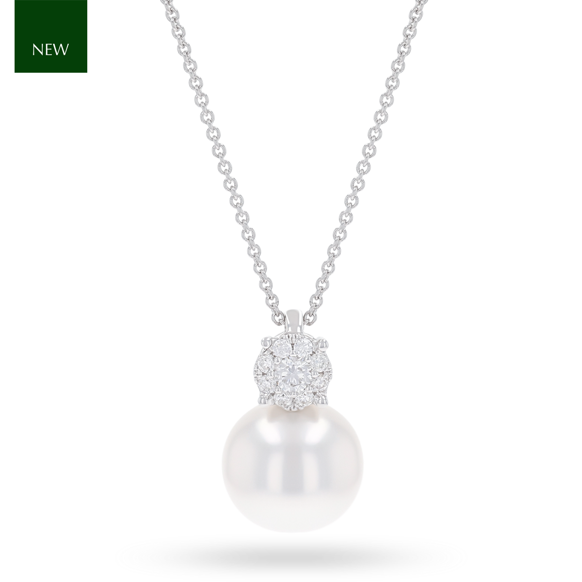 9ct White Gold Cultured Freshwater Pearl & Diamond Pendant With Chain