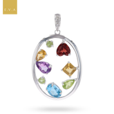 18ct White Gold Oval Multi Gemstone Pendant