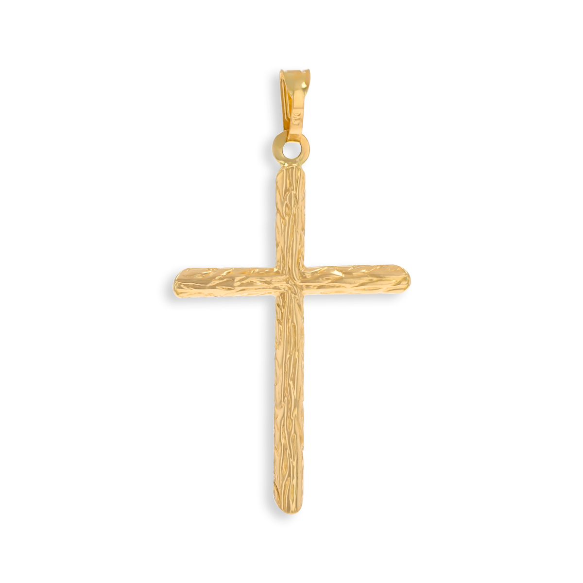 18ct Yellow Gold Barked Cross Pendant
