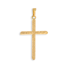 18ct Yellow Gold Barked Cross Pendant