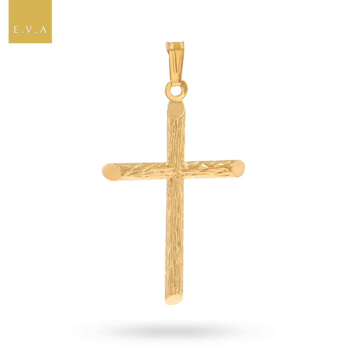 18ct Yellow Gold Barked Cross Pendant
