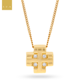 18ct Yellow Gold Diamond Set Square Cross Pendant with Chain