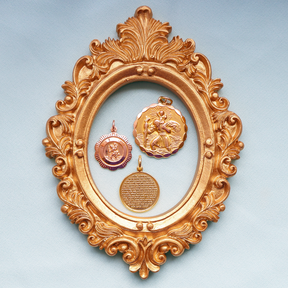 9ct Rose Gold St Christopher Diamond Cut Pendant By Georg Jensen, 9ct Rose Gold Double Sided St Christopher Pendant By Georg Jensen & 9ct Yellow Gold Lords Prayer Round Disc Pendant