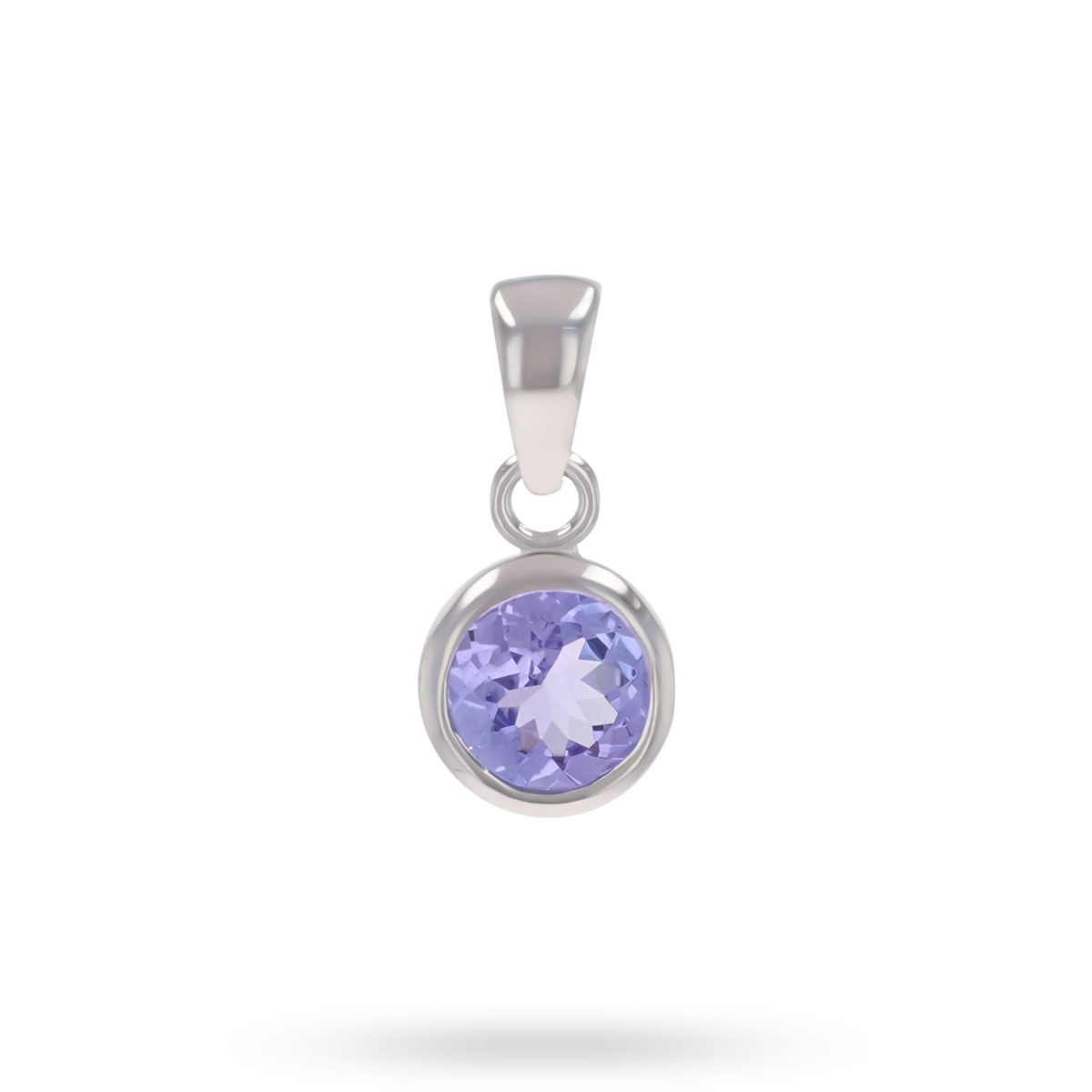 9ct White Gold Round Shaped Tanzanite Bezel Set Pendant